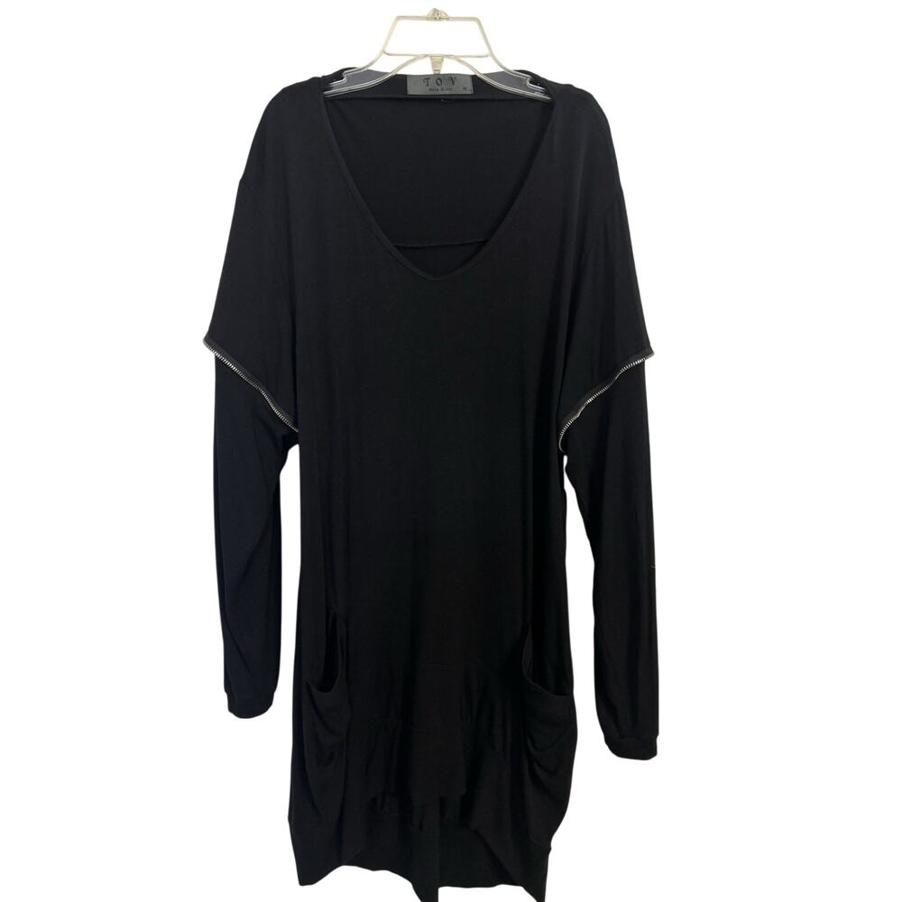 TOV Holy-G inc Black Abstract Tunic Size 40 Zipper Sleeves Pockets Lagenlook